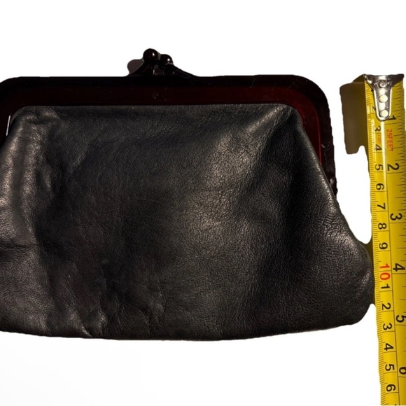 Vintage Style Small Charcoal Clutch Brown Lucite Kiss Lock Clasp Purse - Picture 4 of 5